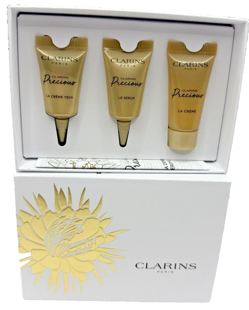 Clarins Precious Mini Skin Care Set Eye, Serum, Moisturizer Caffeine Hydrating